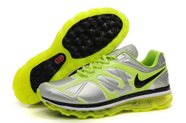 Mens Nike Air Max 2012 Leather Silver Neon Black - Click Image to Close